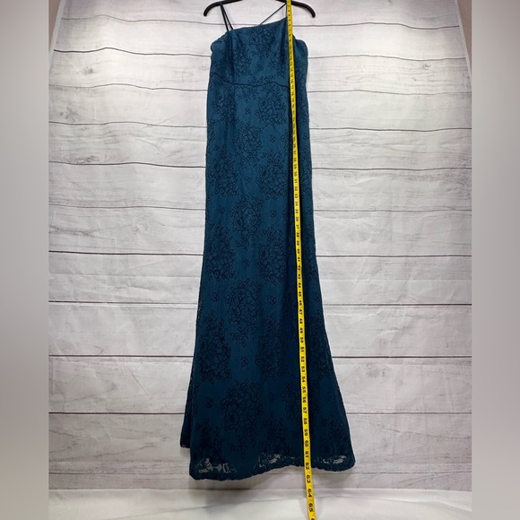 Adrianna Papell Teal Lace One-Shoulder Silhouette Mermaid Gown Size 10 - Picture 15 of 15